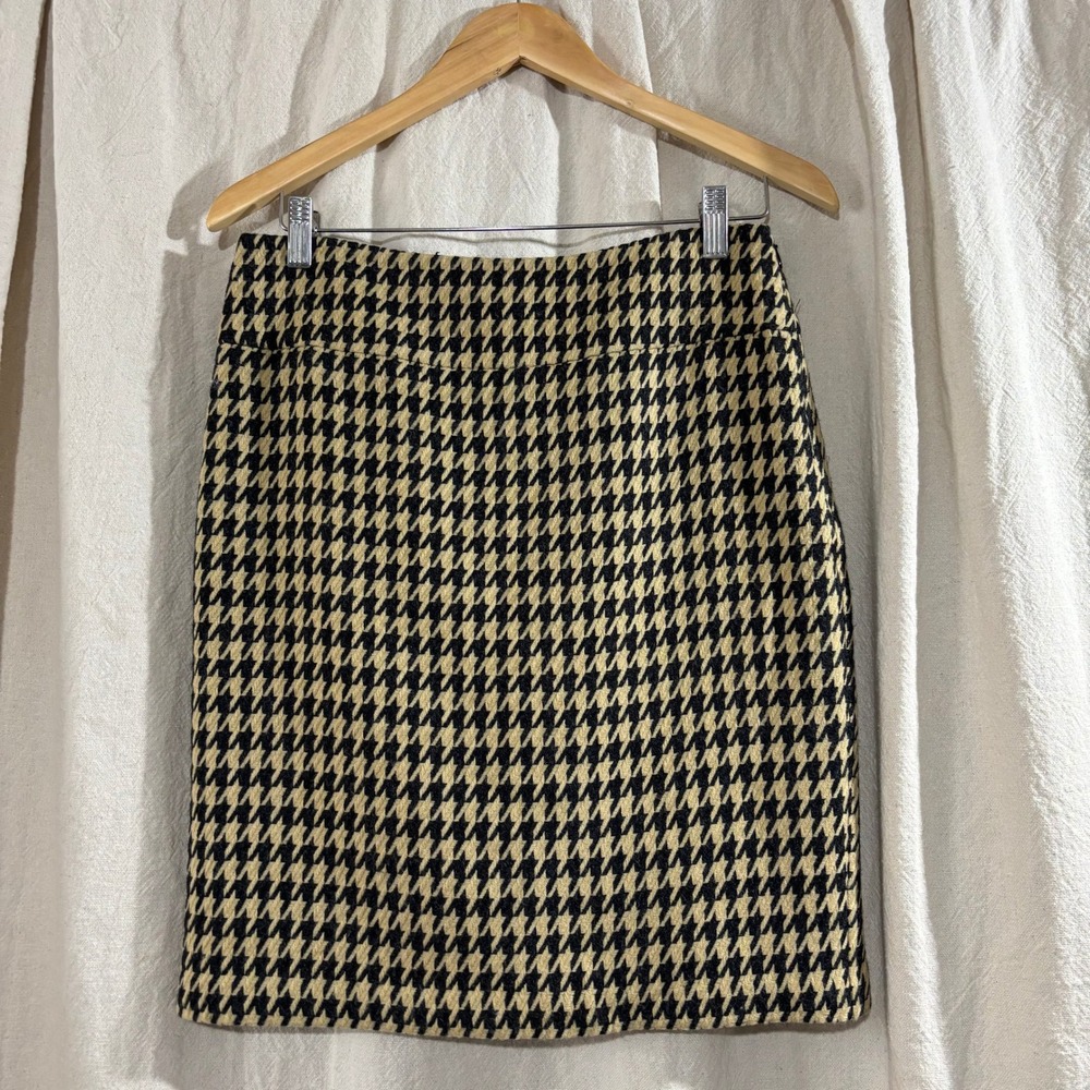 The Limited Collection Houndstooth Pencil Skirt Tan Black Wool Blend Size 4 NWT